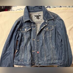 White House Black Market Denim Jacket with Rhinestone Embellishments